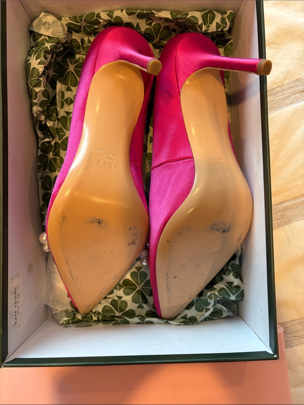 kate spade Elodie Pink Satin Heels with Pearl & Crystal Bows - Picture 5 of 7